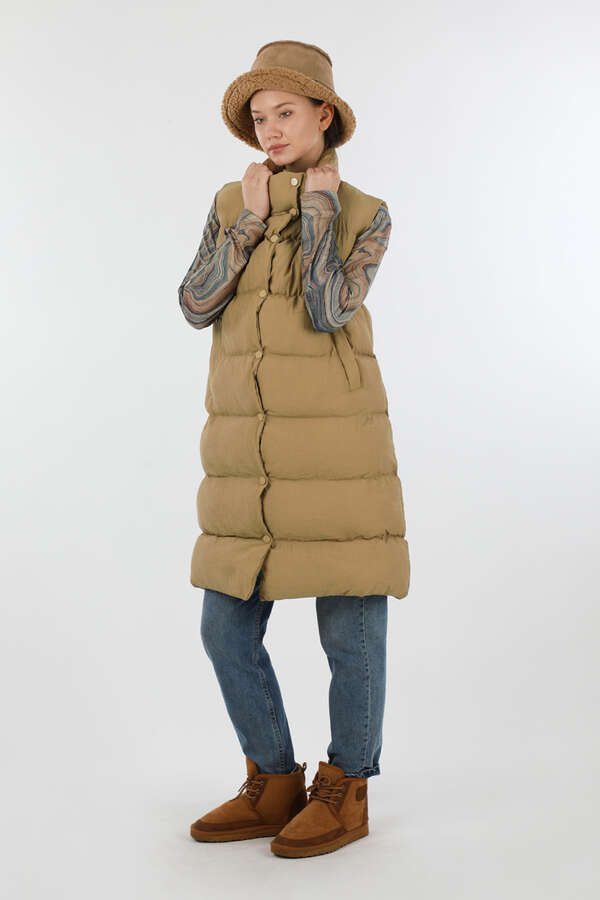 Dik Yaka Şişme Yelek Camel - 3