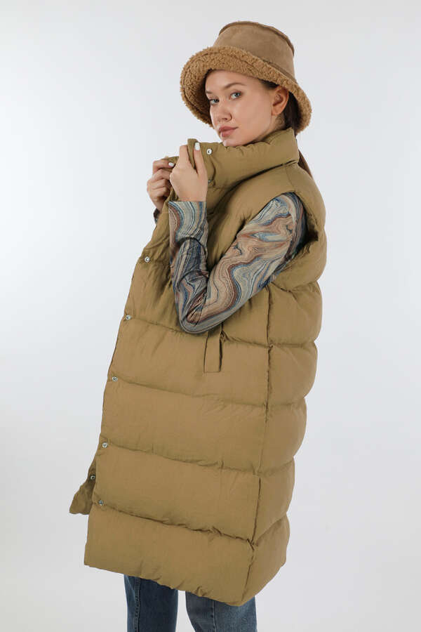 Dik Yaka Şişme Yelek Camel - 4