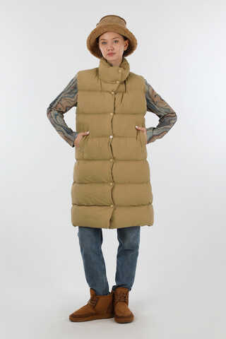 Dik Yaka Şişme Yelek Camel - 5