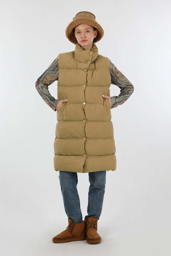 Dik Yaka Şişme Yelek Camel - 5