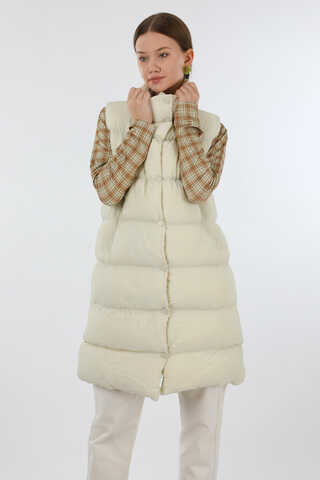 Dik Yaka Şişme Yelek Ekru - 2