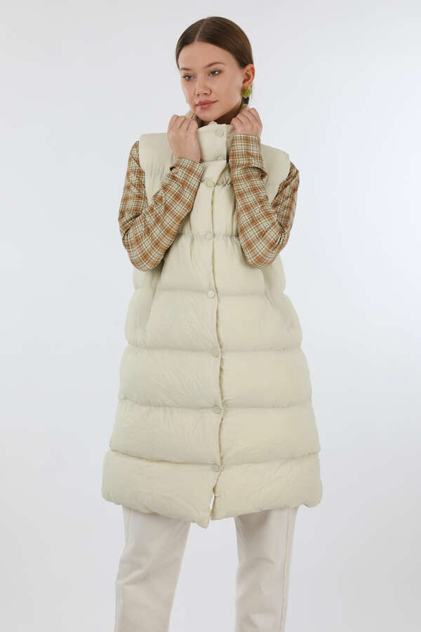 Dik Yaka Şişme Yelek Ekru - 2