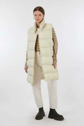 Dik Yaka Şişme Yelek Ekru - 3