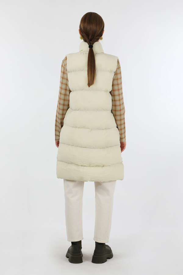 Dik Yaka Şişme Yelek Ekru - 6