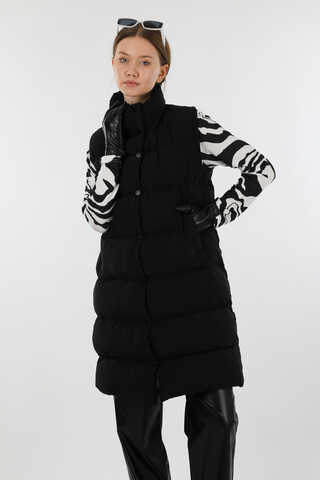 Dik Yaka Şişme Yelek Siyah - 2