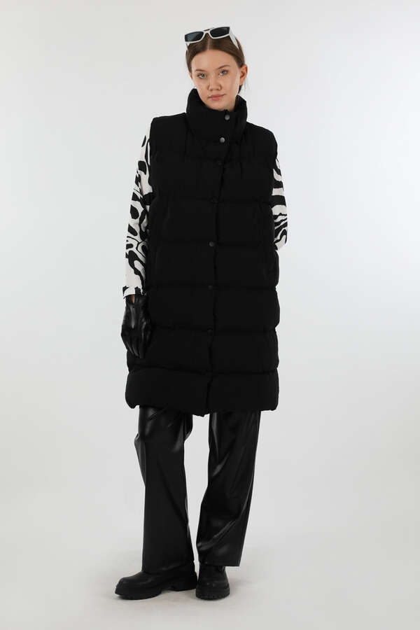 Dik Yaka Şişme Yelek Siyah - 3