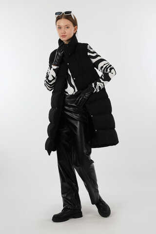 Dik Yaka Şişme Yelek Siyah - 1