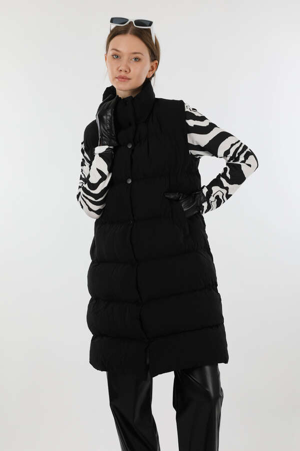 Dik Yaka Şişme Yelek Siyah - 2