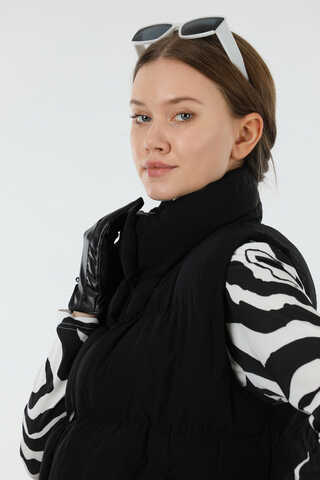 Dik Yaka Şişme Yelek Siyah - 4