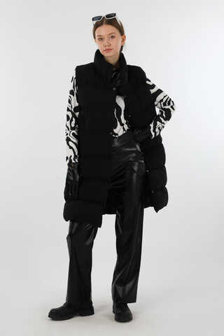 Dik Yaka Şişme Yelek Siyah - 5