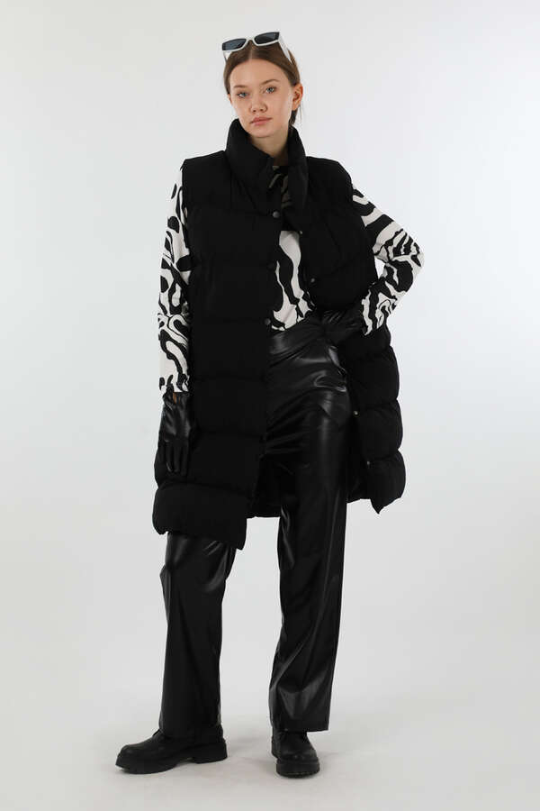 Dik Yaka Şişme Yelek Siyah - 5