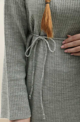 Dik Yaka Triko Elbise Gri - 8