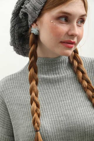 Dik Yaka Triko Elbise Gri - 9