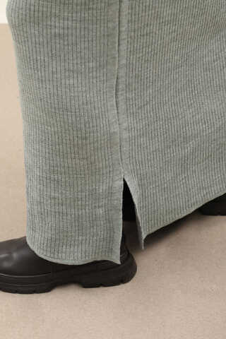 Dik Yaka Triko Elbise Gri - 12