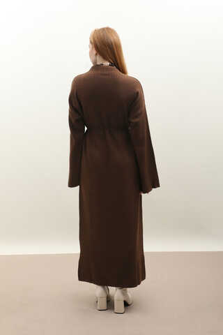 Dik Yaka Triko Elbise Kahverengi - 10