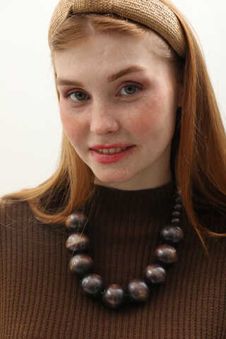 Dik Yaka Triko Elbise Kahverengi - 9