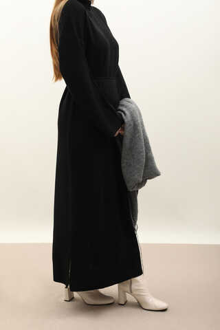 Dik Yaka Triko Elbise Siyah - 7