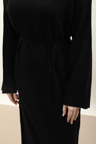 Dik Yaka Triko Elbise Siyah - 13