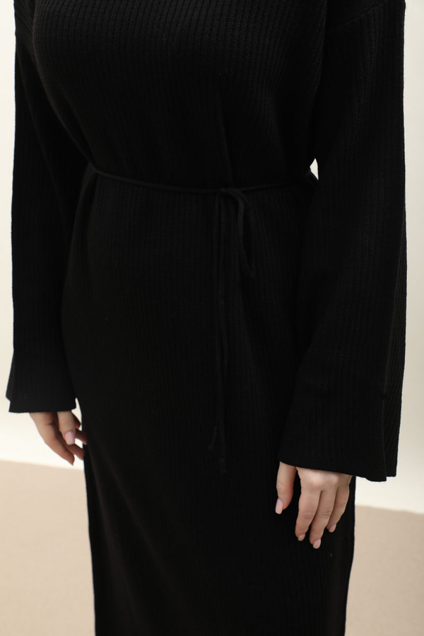 Dik Yaka Triko Elbise Siyah - 13