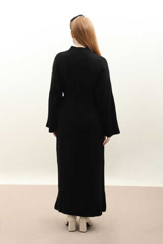 Dik Yaka Triko Elbise Siyah - 15