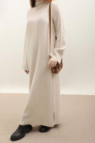 Dik Yaka Triko Elbise Taş - 3