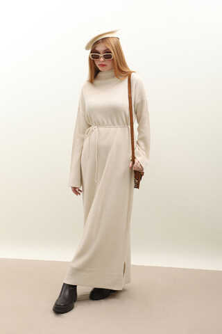 Dik Yaka Triko Elbise Taş - 4