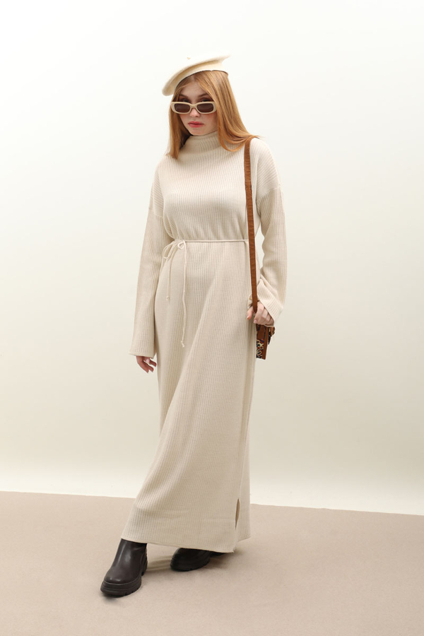 Dik Yaka Triko Elbise Taş - 4