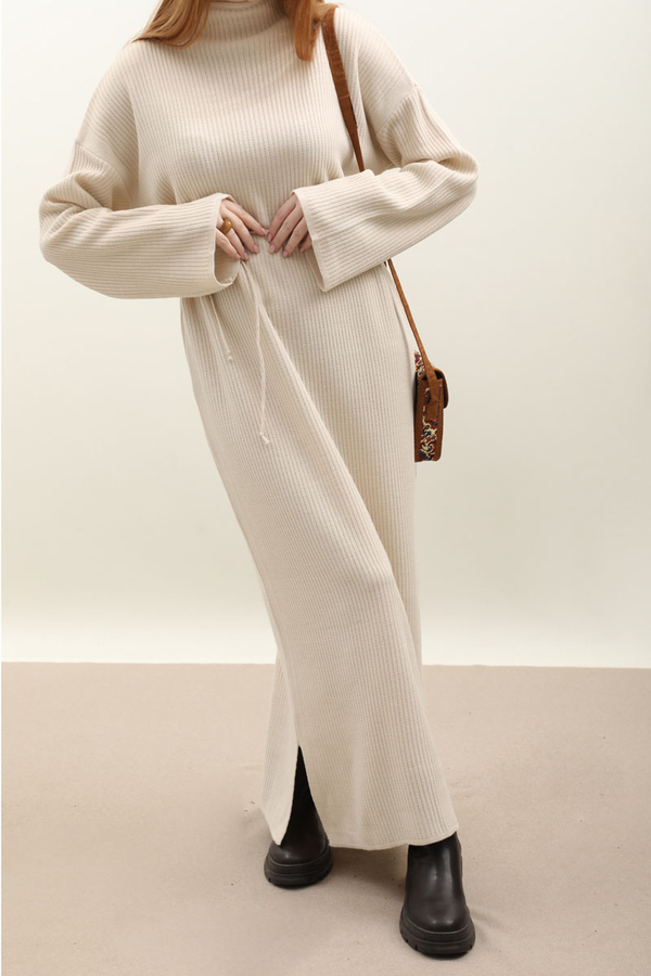 Dik Yaka Triko Elbise Taş - 7