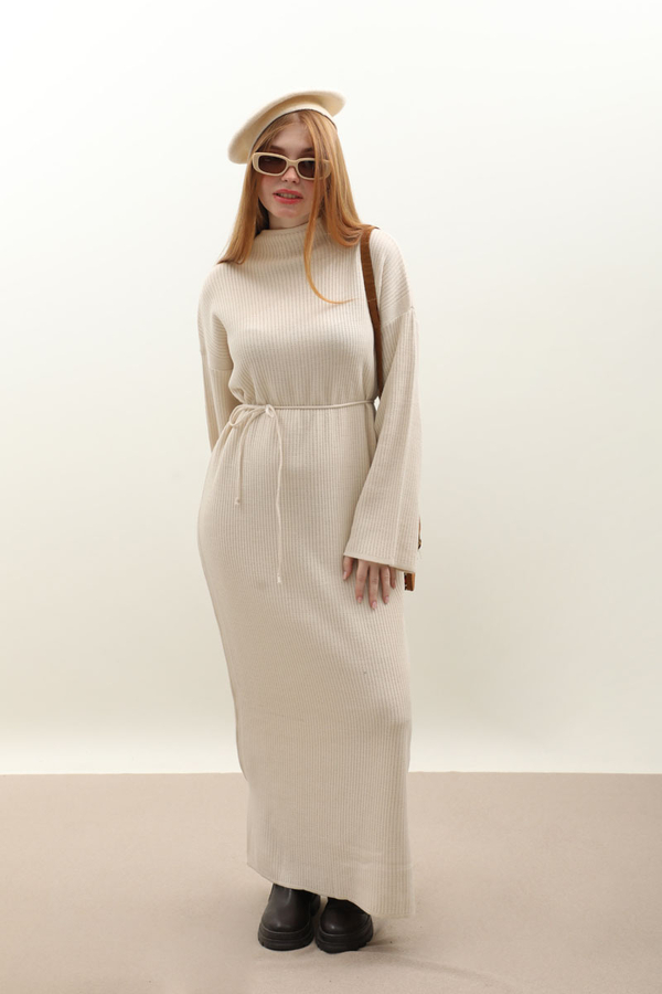 Dik Yaka Triko Elbise Taş - 8