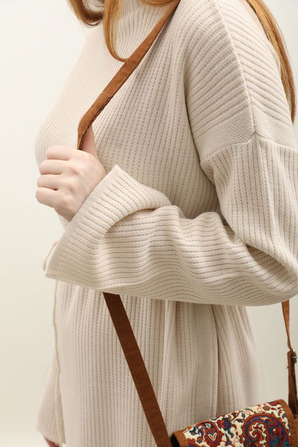 Dik Yaka Triko Elbise Taş - 10