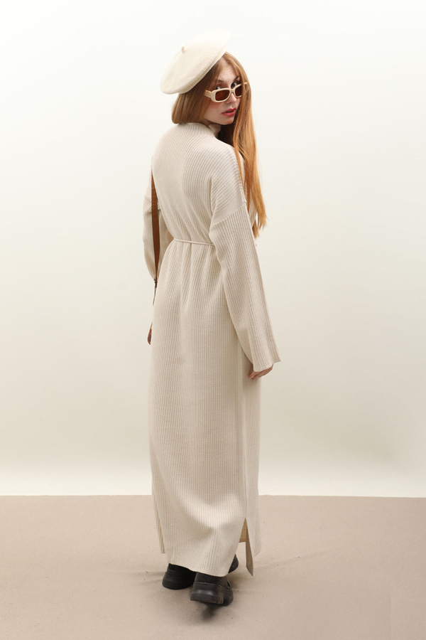 Dik Yaka Triko Elbise Taş - 14