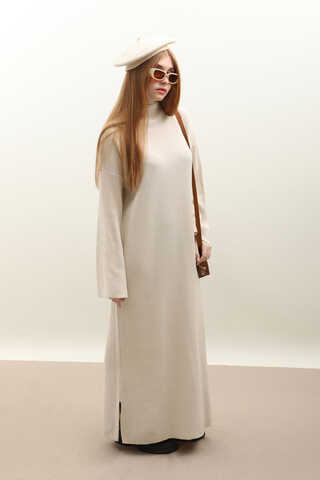 Dik Yaka Triko Elbise Taş - 1