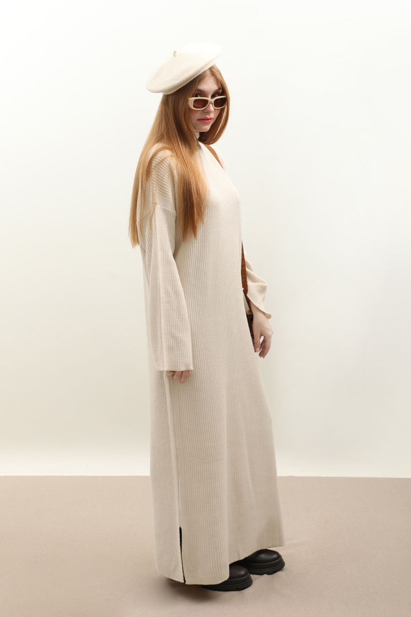 Dik Yaka Triko Elbise Taş - 2