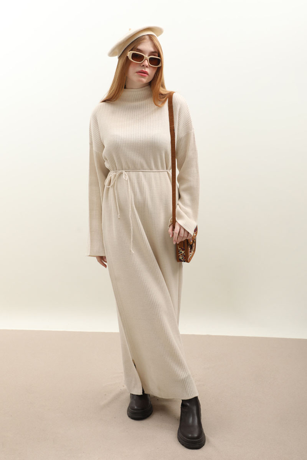 Dik Yaka Triko Elbise Taş - 6