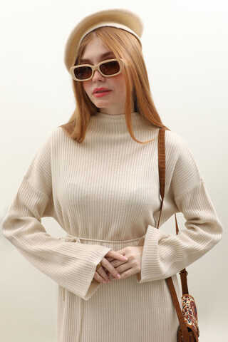 Dik Yaka Triko Elbise Taş - 9