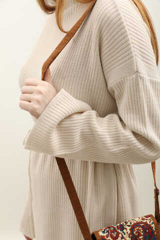 Dik Yaka Triko Elbise Taş - 10