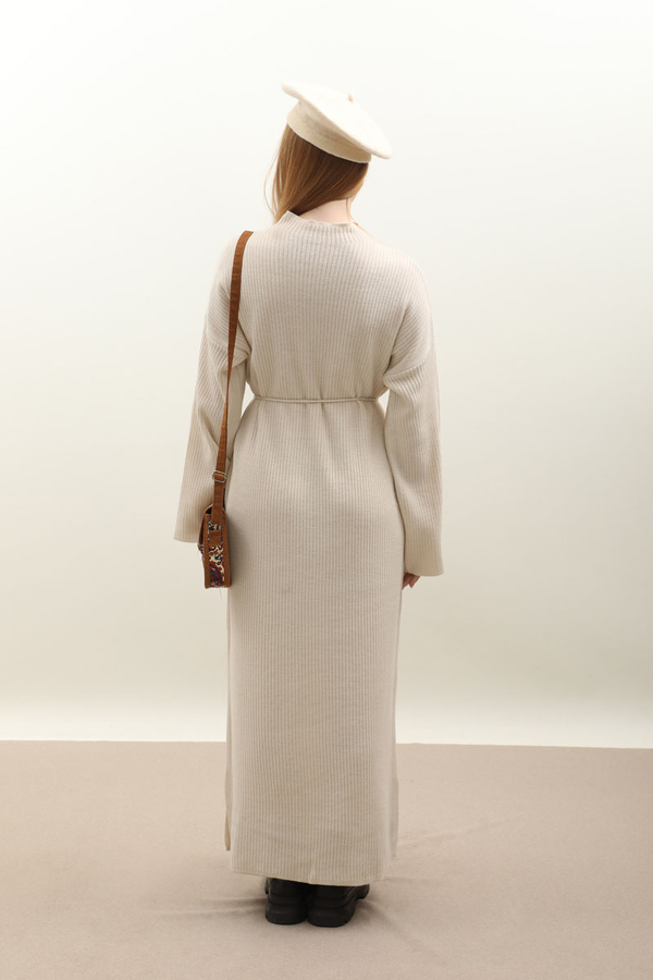 Dik Yaka Triko Elbise Taş - 13