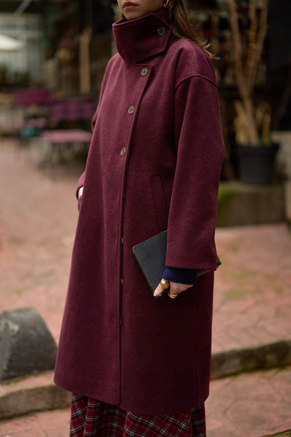 Dik Yaka Yünlü Kaban Bordo - 9