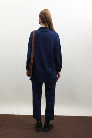 Dikiş Çizgili Sweat Takım Saks Mavisi - 8