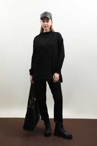 Dikiş Çizgili Sweat Takım Siyah - 4