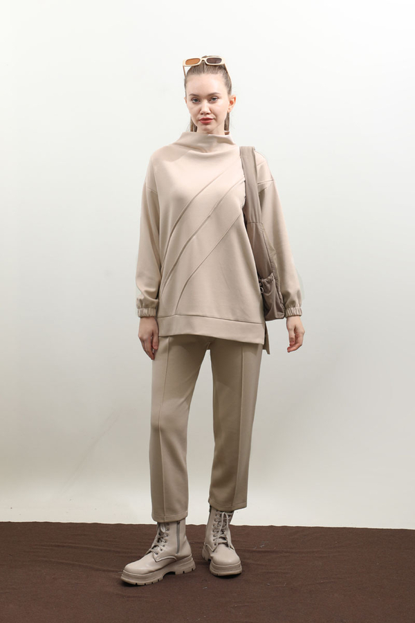 Dikiş Çizgili Sweat Takım Taş - 1