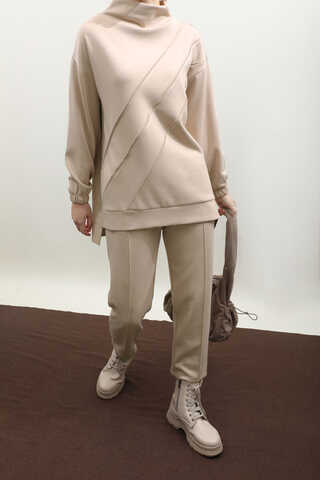 Dikiş Çizgili Sweat Takım Taş - 4