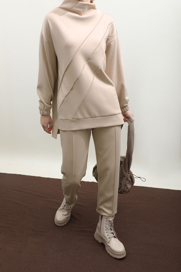 Dikiş Çizgili Sweat Takım Taş - 4