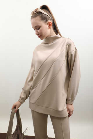 Dikiş Çizgili Sweat Takım Taş - 6