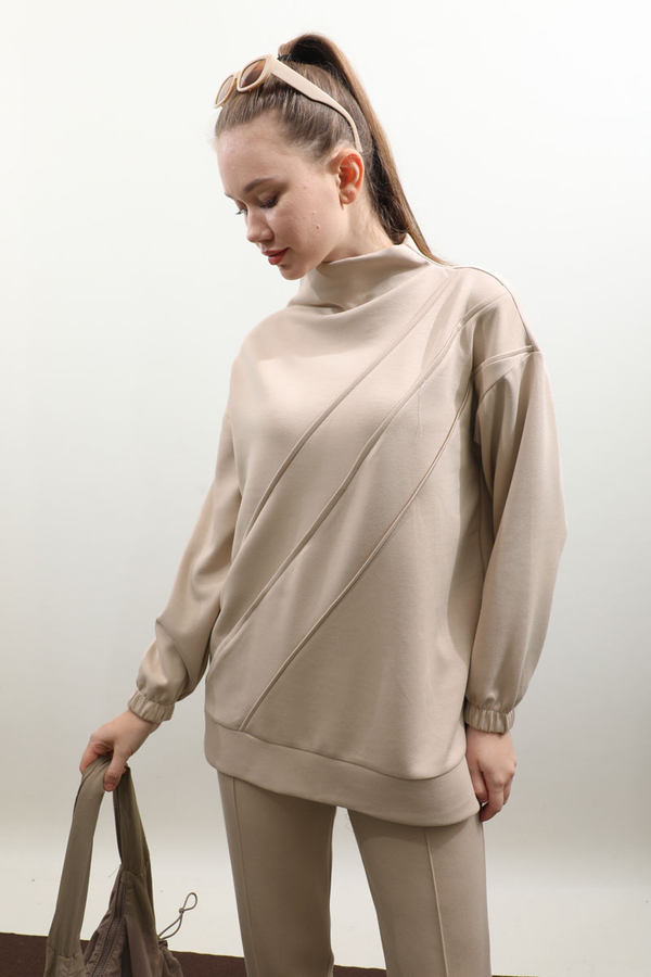 Dikiş Çizgili Sweat Takım Taş - 6