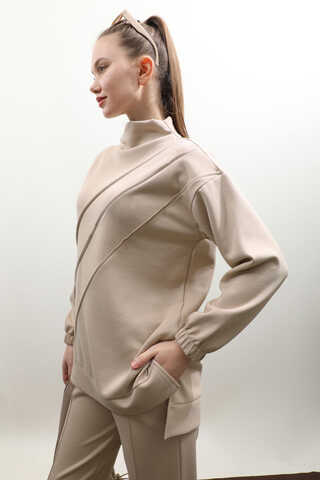 Dikiş Çizgili Sweat Takım Taş - 7