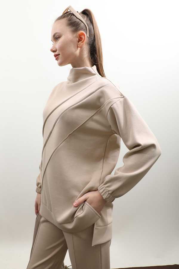 Dikiş Çizgili Sweat Takım Taş - 7