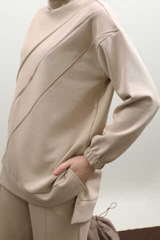 Dikiş Çizgili Sweat Takım Taş - 8