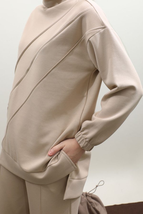 Dikiş Çizgili Sweat Takım Taş - 8