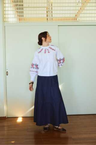 Dikiş Detaylı Denim Etek Koyu Mavi - 2